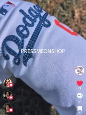 MLB White Stoned Dog Jersey with Blue Sequin 'Dodgers' Script
